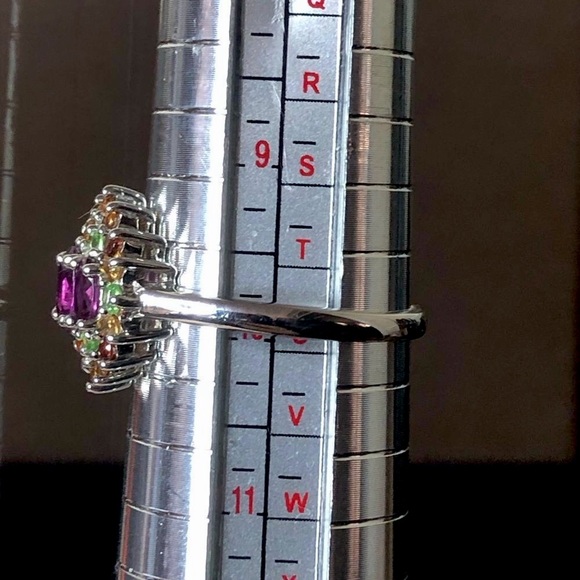 Sterling Silver Amethyst, Garnet, Peridot, Citrine Vintage Gemstone Ring Sz 10 - Picture 11 of 17